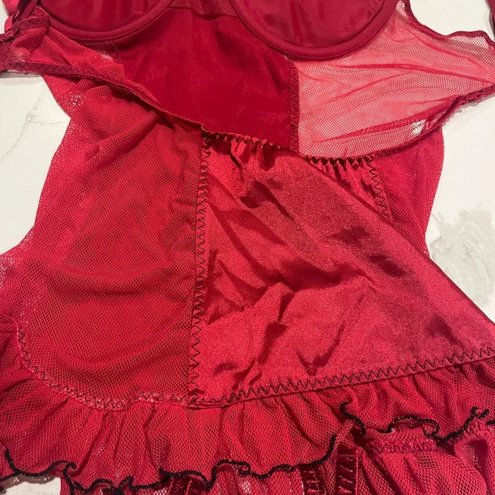 Frederick's of Hollywood Corset Garter Straps Size Small Elegant Red Sexy Sheer - Picture 12 of 14